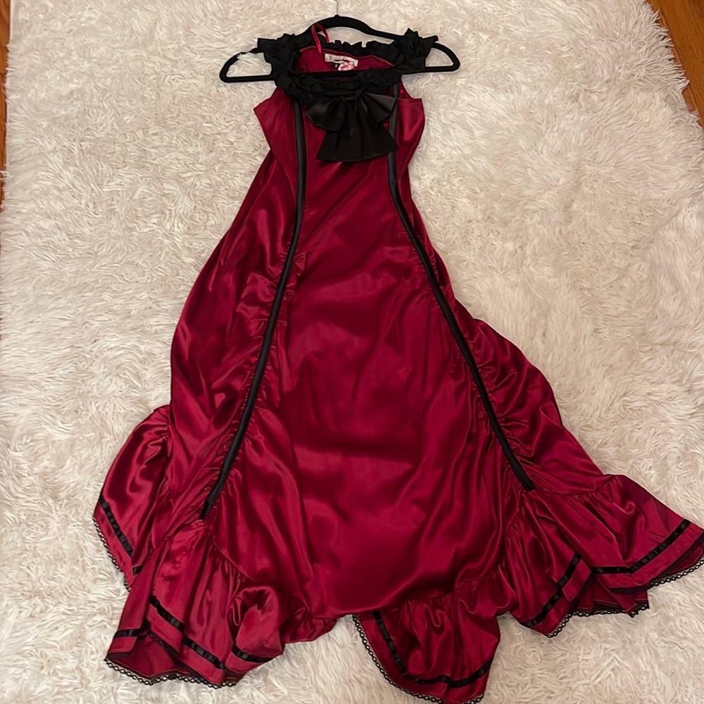 Victorian Choice Steam Punk Red Dress with Puffy Black Underskirt